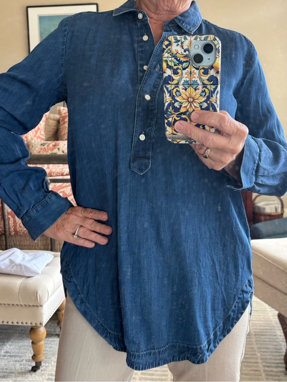 Women’s Indigo Long-Sleeve Denim Shirt